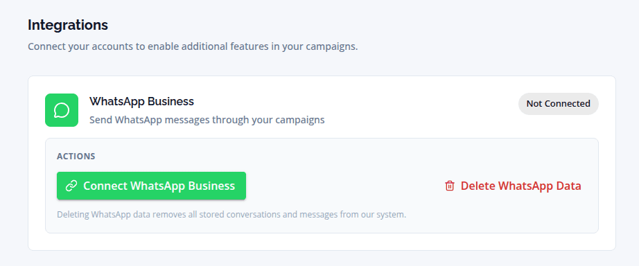 Settings and integrations page